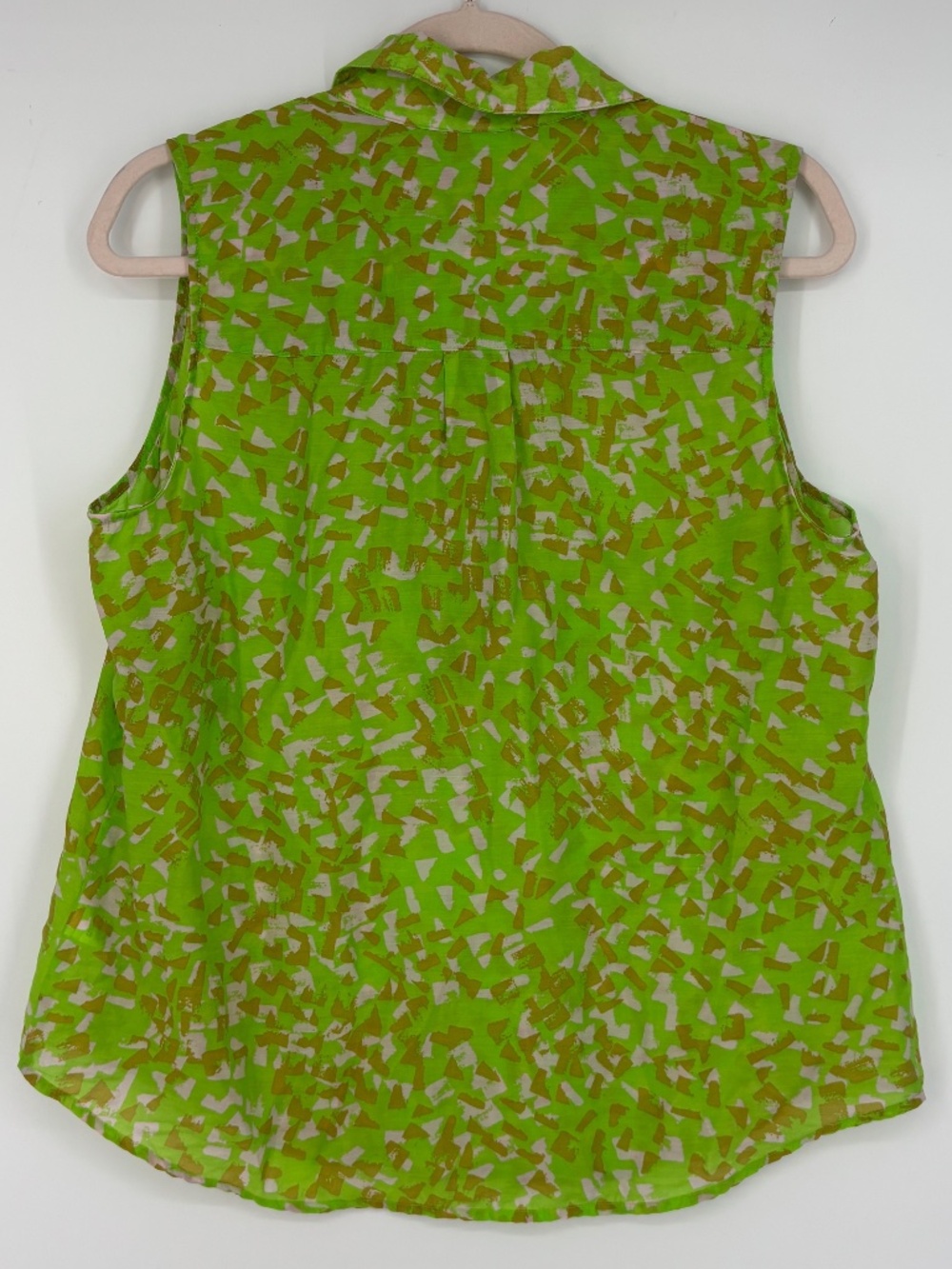 Cabi Womens Medium Popover Sleeveless Blouse Top Lime Green Print Semi Sheer - Picture 4 of 8